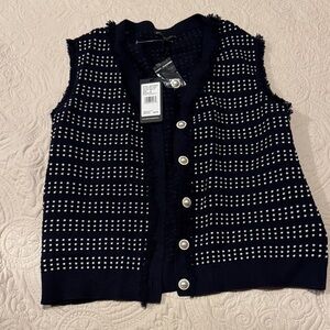 Adrianna Papell Navy and White Textured Sweater